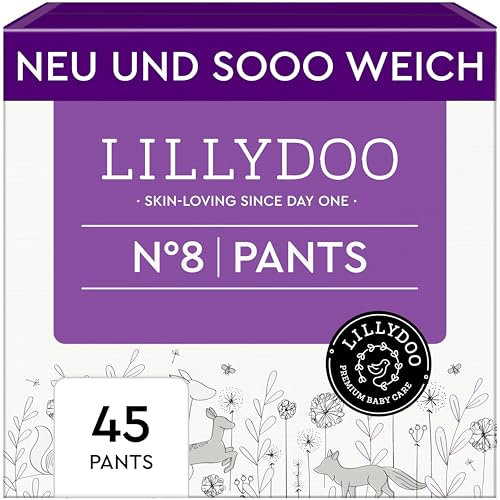 LILLYDOO Baby Windeln Pants - Größe 8 (17+ kg), Halbmonatsbox (45 Höschenwindeln), Sicherer Auslaufschutz - Hautfreundlich, Weich & Ohne Lotionen für empfindliche Haut, Dermatologisch getestet