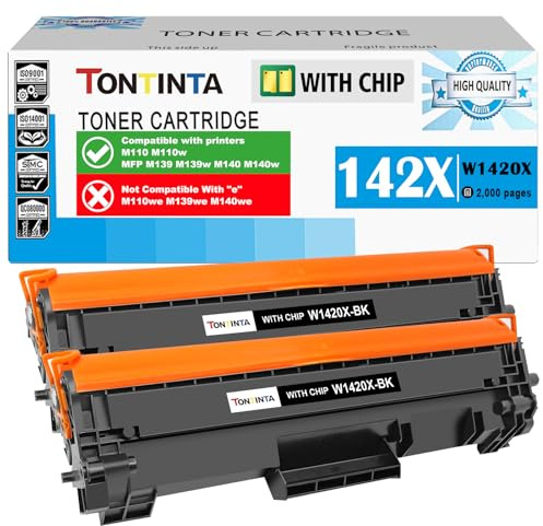 TONTINTA [MIT CHIP 142X W1420X ( W1420A 142A ) Kompatible Tonerkartuschen Hochkapazität 2000 Seiten 2 Schwarz für M110 M110w MFP M139 M140 M140w, Nicht kompatibel mit Druckern mit „e“-Suffix