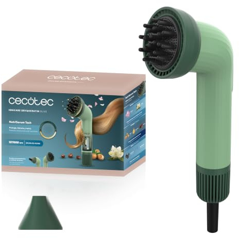 Cecotec Haartrockner IoniCare Dry&Keratin Olive, 1200 W | Brushless-Motor mit 107.000 Umdrehungen pro Minute, Ionenfunktion, NutriEssence-Kopf, Konzentrator und Ersatzring
