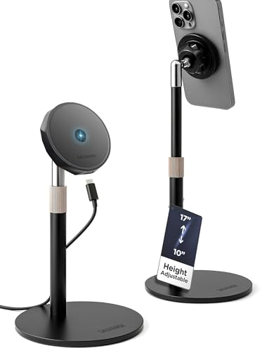 Galvanox Magnetic Fast-Charging Desk Phone Stand (Adjustable Height) Compatible with MagSafe, Tall Wireless Charger, Heavy Metal Base (15W) Desktop iPhone Holder, Great for Office/Video Calls