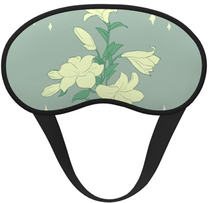 Schlafmaske mit Cartoon-weißen Lilien, weiches Polyester, Anti-Licht, stilvoll, geeignet für Männer und Frauen, für die tägliche Arbeit und Reisen im Freien.