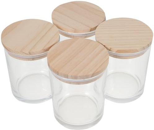 SUPVOX Glass Candle Jars Practical Containers 4pcs with Bamboo Lids 200ml for Candle Making and Home Decor for Long Time Use and Scene Layout