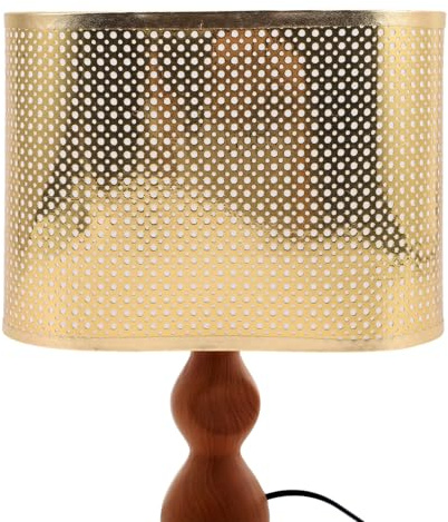 Lampenschirm Stoff Oval E27 mit Gewebe Gold für Steh- und Tischlampe | 4cm Montageöffnung, Augenschonend ohne Direktlicht, Leicht zu Montieren, Warmes Licht für Wohnraum Büro Zufälliger Stil