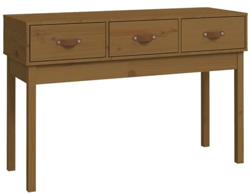 hliofuir Konsolentisch 114x40x75 cm Honigbraun Massivholz Kiefer mit 3 Schubladen Stauraum Modernes Design Robust & Langlebig für Wohnzimmer Flur Schlafzimmer Sofa Hinterm Sofa schmaler Beistelltisch