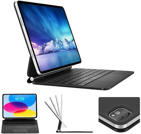Seagtigau Deutsches QWERTZ Magic Keyboard Case für iPad 11. Gen A16, 11 Zoll & iPad 10. Gen 10,9 – magnetische Tastaturhülle mit Trackpad und 7‑farbigem Backlight