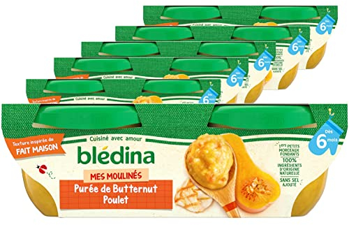 Blédina - Bols - Repas midi bébé - Purée de Butternut & Poulet - Dès 6 mois - Sans sel ajouté - 12x200g