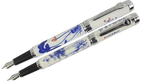 Xiaoyu 2PCS Jinhao 950 blauen und weißen Porzellan Füllfederhalter mittlere Spitze 18KGP- Bambus & Lotus