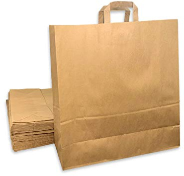 50 Großen Kraftpapier ecru mit Griff 36 Liter Breite 45 cm, Höhe 47 cm, 192 Seiten Hardcover 17- Einkaufstasche Henkel flach, robust, Papier 100 g nicht bedruckt 45 CM X 47 CM X 17 CM ECRU BRAUN