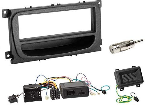 1 DIN Radio Einbauset mit Lenkradfernbedienung für Ford Mondeo 4 (BA7) 2007-2014 schwarz