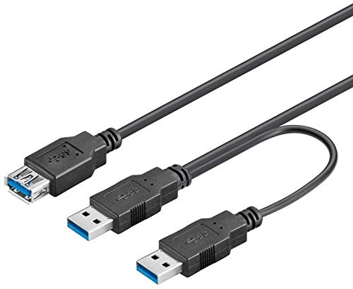 PremiumCord Câble d'alimentation USB 3.0 en Y, USB A Femelle vers 2X USB A Mâle, Câble de Données Superspeed Jusqu'à 5 Gbit/s, Couleur Noir, Longueur 0,5 m