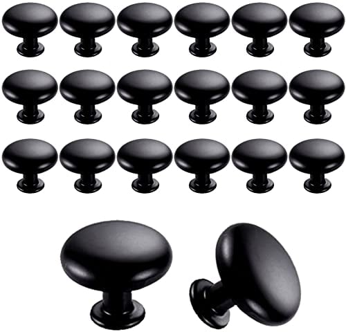 Bosdontek 20 pcs Newest Style Furniture Knobs and Handles Set, 30mm Cabinet Drawer Door Knobs With Round Top Plate (Black)