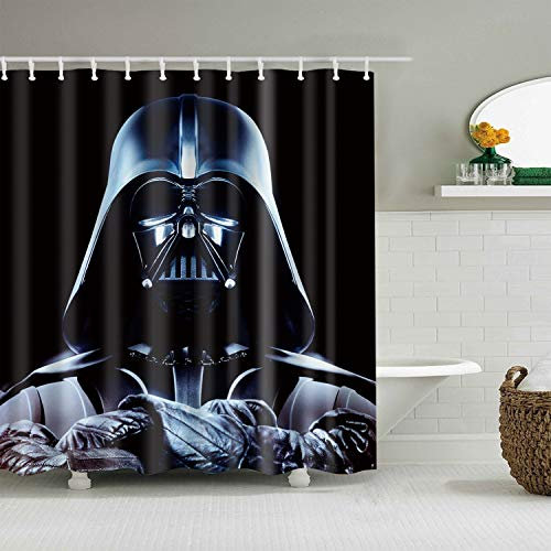 gwregdfbcv Personnages Star Wars sur Fond Noir Rideau de Douche Salle de Bain Tissu résistant à la moisissure Accessoires de Salle de Bain créatif avec 12 Crochets 180X180CM