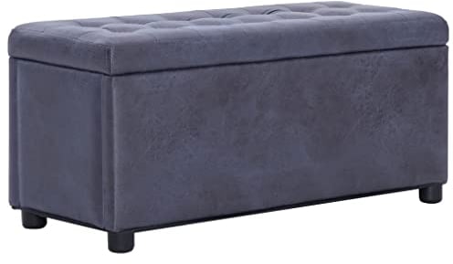 vidaXL Ottoman mit Stauraum Sitzhocker Sitzwürfel Sitzbank Aufbewahrungsbox Hocker Truhenbank Sitztruhe Truhe Sitzbox 87,5cm Grau Wildleder-Optik