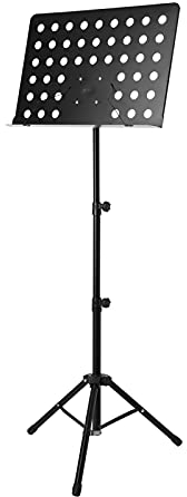 AllRight Orchesterpult Notenständer Zusammenklappbar Abnehmbare Ablage 2 Federklemmen Ausziehbar von 82 cm bis 146 cm(Schwarz)