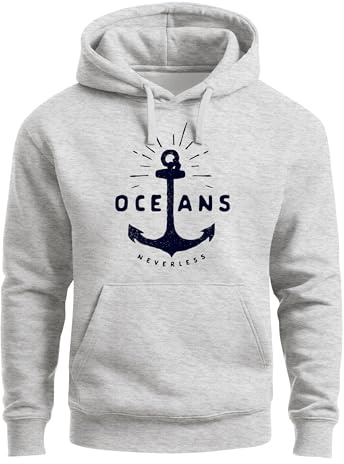 Neverless® Hoodie Herren Anker Motiv maritim Schriftzug Oceans Kapuzen-Pullover Männer