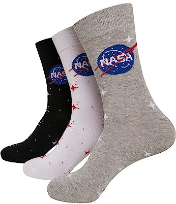 Mister Tee Unisex Nasa Insignia Socks 3-pack Lässige, schwarz/grau/weiß, 35-38