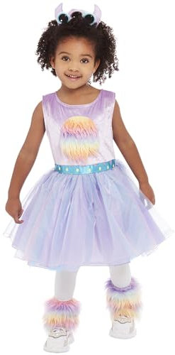 Smiffys Toddler Cute Monster Costume, Purple Dress, Leg Warmers & Headband, Halloween Child Fancy Dress, Alien Dress Up Costumes