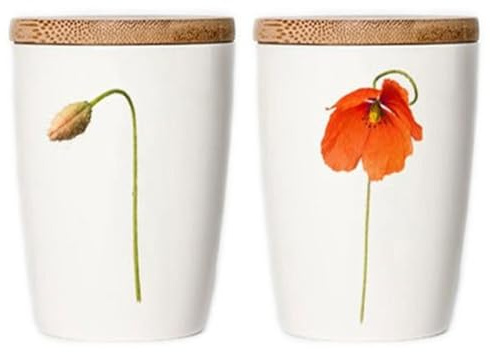 Simply Flowers - Tasse, Kaffeetasse, Teetasse, Vorratsdose - mit Bambusdeckel - Motiv: Mohn, Klatschmohn - 360 ml
