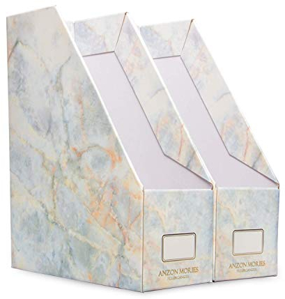 ANZON MORIES Zeitschriftensammler mit goldenem Marmor-Design, 2 Stück, Premium-Dokumenten-Aufbewahrungsbox, Buchkorb, Schreibtisch-Aktenregal, perfekt für Dokumente im A4-Format, Büroordner,