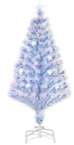 HOMCOM künstlicher Weihnachtsbaum mit 3 LED-Leuchten Christbaum Tannenbaum PVC Metall Weiß+Blau Ø60 x 120H cm