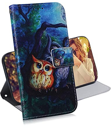 TIANCI Hülle für Motorola Moto G8 Plus, Tierbild Brieftasche Schutzhülle, Kartenschlitz Magnetknopf Stoßfeste Handyhülle für Motorola Moto G8 Plus Hülle PU Leder, Eule