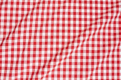 texpot Tissu 100 % coton - Motif à carreaux vichy - Vendu au mètre - pour coudre des vêtements, des rideaux, des linge de lit, des décorations, etc. (160 cm, rouge et blanc - 10 mm à carreaux)