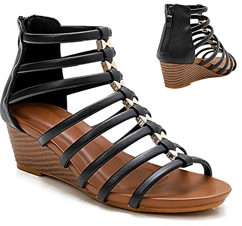 STMAHER Gladiator-Sandalen für Damen, Silber, Keilriemen, Sandale, leger, Sommer, Strand, schwarz, 40