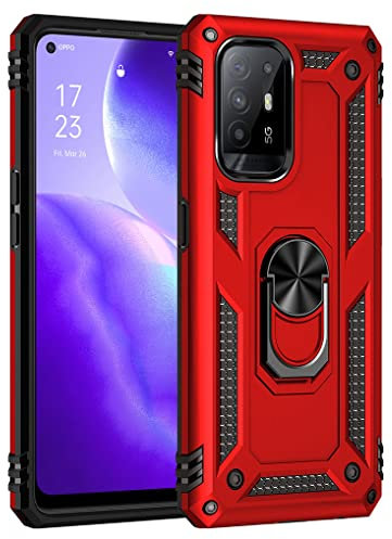 SEEKO Coque pour Oppo A94 5G, Renforcée Défense Bumper TPU + PC Silicone Antichoc Armure Protection Housse, Etui avec 360 Degrés Rotation Bague - Rouge