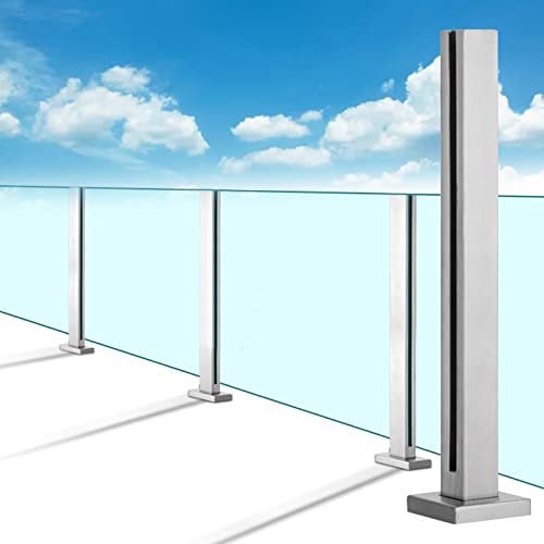 LSMKK Garde Corps Verre Poteau Garde-Corps en Verre Argent, Poteau Balustre Extérieur Système Terrasse en Verre en Acier Inoxydable Les Panneaux Piscine Balcon, Poteau Colonne Height 65cm/25.6in