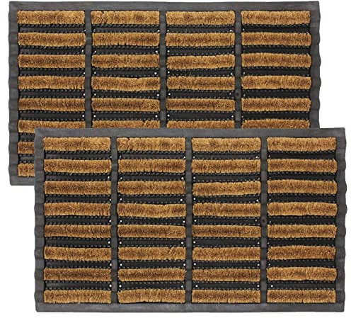 LSC Tuff Scrape Extra Large Door Mat Heavy Duty Outdoor Doormats Removes Grass, Mud and Dirt 100% Natural Coir Bristle with Rubber Backing Machine Washable Doormats (nbs Pack of 2, 45 x 75 cm)