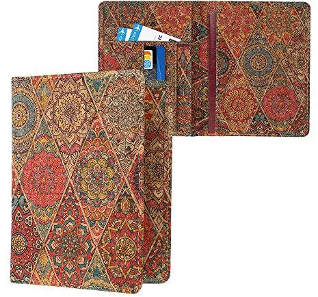kwmobile Reisepass Hülle mit Kartenfächern - Kork Ausweishülle Passhülle Kartenetui Tasche - Reisepasshülle Pass Cover in Pink Rot Blau Mandalakacheln