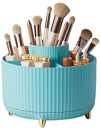 DASITON Make up Kosmetik Organizer mit 5 Fächern,360° Drehbarer Pinsel Organizer,Großer Kapazität Schminktisch Organizer,Pinselhalter,Skincare Organizer für Badezimmer,Schlafzimmer(Blau)