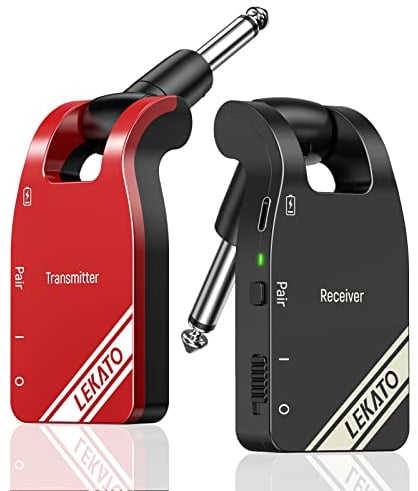 LEKATO Wireless Guitar System,2.4GHz Electric Guitar Transmitter Receiver Built-in Battery,Cordless Bass Jack Lead Digital Guitar Cable Instrument Accessories for Guitarist,Musician(Wired-Free)