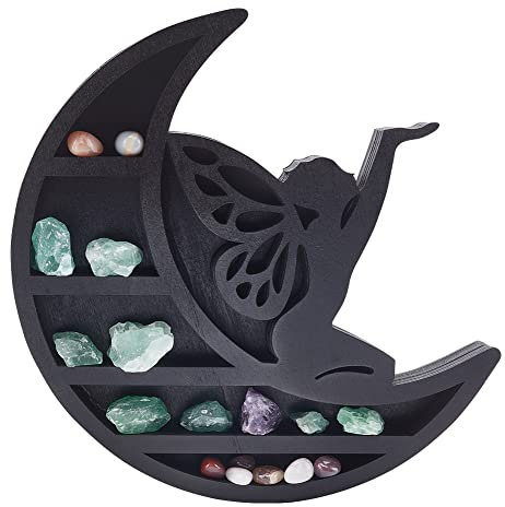 WEBEEDY Mond Regal Aus Holz Für Kristalle Schwebende Regale Aus Holz Boho-Hängeregal Display Regal Für Ätherisches Öl Schwebende Regale