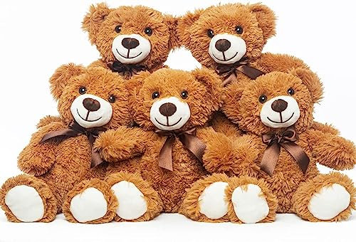 Yeqivo Orsi di peluche Animali imbalsamati Giocattoli di peluche Regalo per Bambino Fidanzata 13.5 Pollici per Natale San Valentino Compleanno Matrimonio Festa (Marrone,5 Pcs)