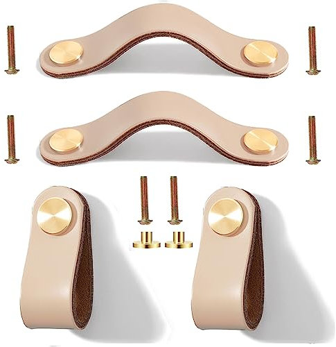 Ledergriffe für Möbel 4 Stück Möbelgriffe Leder Schubladen Knöpfe Kleiderschrank Griffe mit Schrauben für Schublade Schranktür Wohnkultur, Home Office Möbelbeschläge 13,8cm