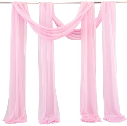 Hochzeitsbogen Vorhang, 2 Stück Drapierstoff Tüllstoff Tüll Foto Hintergrund Hochzeit Vorhang Deko Querbehang Traubogen Vorhang Hochzeitsdekoration Brautparty,Urlaub Party -75*300cm,Rosa #2