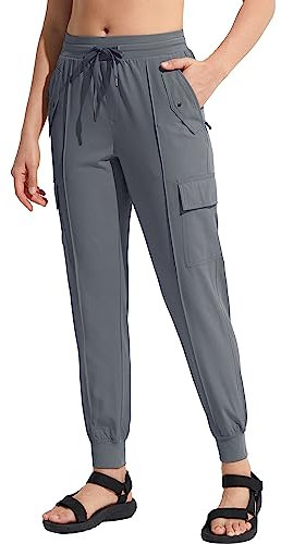 MOCOLY Pantalon Randonnée Cargo Léger pour Femmes Pantalon D'extérieur à Taille Élastique à Séchage Rapide et à Écran Solaire Imperméable Convient pour Camping Chasse Sports Exercice Gris XXL