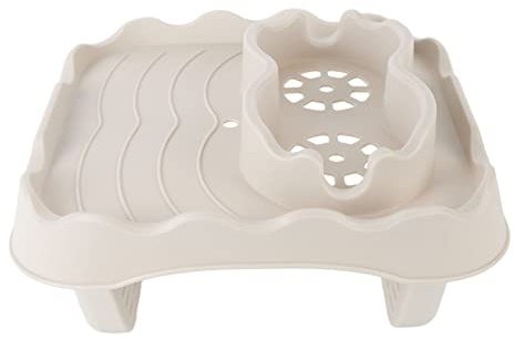 Asixxsix Hot Tub Table Tablett, Verstellbarer Rutschfester Hot Tub Beistelltisch mit 2 Tassenhaltern und Abflusslöchern zur Aufbewahrung von Snacks und Getränken für Spa-Badewannen (Beige)