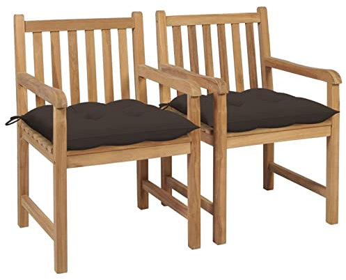 LAPOOH Gartenstühle 2 STK. mit Taupe Kissen, Gartensessel, Campingstuhl, Hochlehner, Balkonstuhl, Balkonmöbel, Terrassenstühle, Balkon Stuhl, Massivholz Teak