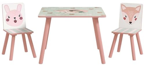 ZONEKIZ Mesa y Sillas Infantiles de 3 Piezas Mesa Infantil con 2 Sillas Juego de Muebles para Actividades para Niños de 3-8 Años para Dormitorio Sala de Juegos Rosa y Blanco