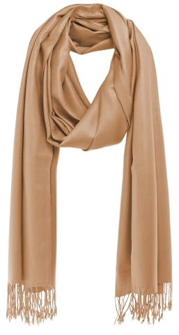 Bovari Schal Pashmina aus Premium Viskose - weich wie Kaschmir -, glänzend wie Seide - 200x70 cm XL Damen-Schal (camel)