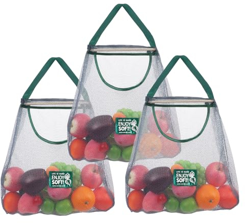 Minicoco Hanging Net String Shopping Bags 3Pcs Reusable Produce Bags Vegetables Fruits Commodities Outgoing Travel Tote String Bag Portable Grocery Mesh Bags(Green )