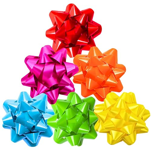 Üka • 25 Coccarde per Pacchi Regalo. Misura Media 7 cm. Combinazione di Colori Vivaci. Fiocchi Adesivi per Decorazione di Regali. Fiocchetti da Regalo per Natale, Feste ed Eventi.
