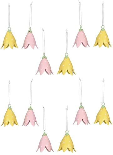 frühlingshafte dekorative Blüten-Anhänger Glocken-Blumen-Anhänger aus federleichtem Metall in verschiedenen Farbsortierungen und Mengeneinheiten (12, rosa gelb)