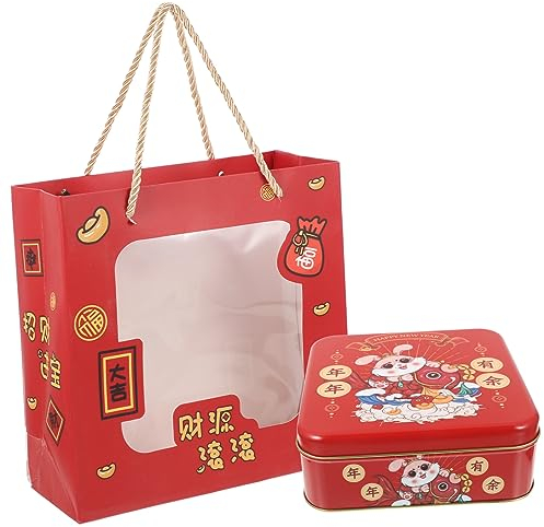 OUNONA 1 Set Box Biscuit Tin Box Chocolate Biscotti Snack Travel Container Nutcrackers for Nuts Container with Lid Candy Jar Boxes New Year Candy Tin Red Iron Metal Festive
