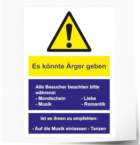 INDIGOS UG - Aluverbund Schilder 3mm - Sicherheit - Warnung - Funschild - Es könnte Arger geben, GEH tanzen - 210x297 mm - Hotel, Firma, Schutz, Kita, Arzt, Praxis, Wohnung