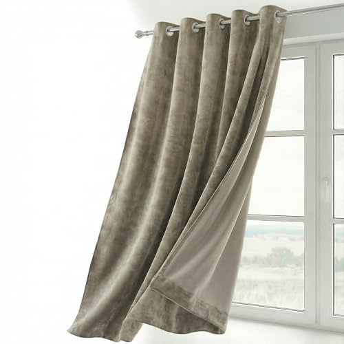 BEAUTEX Samtvorhang Ösen Taupe 140x175 cm Velvet Verdunkelung | Weicher Velvet-Samt, blickdicht, lichtmindernd, pflegeleicht, viele Farben und Größen