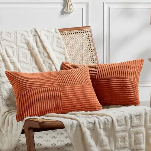 FDTERN 2er Set Karamell Kordsamt Kissenbezug 30x60CM Weich Moderne Dekorative Kissenbezüge Kissenhülle Dekokissenbezug Sofakissen Dekokissen Boho Herbst Deko für Sofa Schlafzimmer Wohnzimmer Balkon