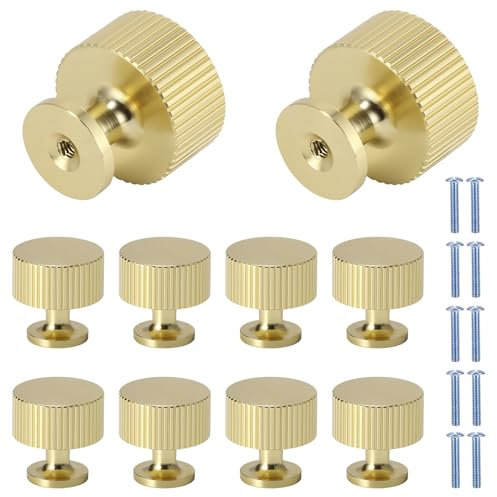 Palmcee 10-Piece Gold Round Drawer Handles, 28mm Cabinet Knobs for Dresser, Kitchen, Office